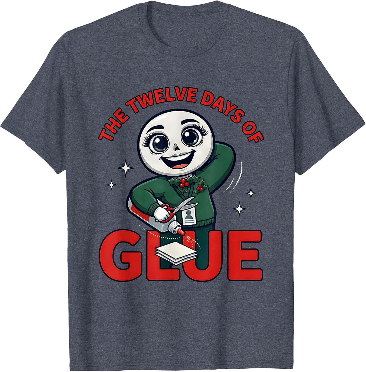 Men's THE TWELVE DAYS OF GLUE Funny Teacher Christmas T-Shirt - Heather Blue