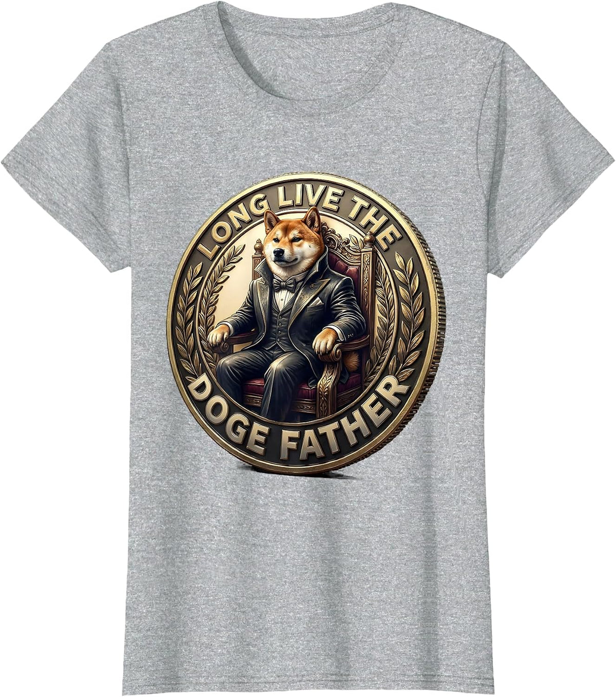 Long Live The Doge Father Crypto Meme Design T-Shirt - Heather Grey