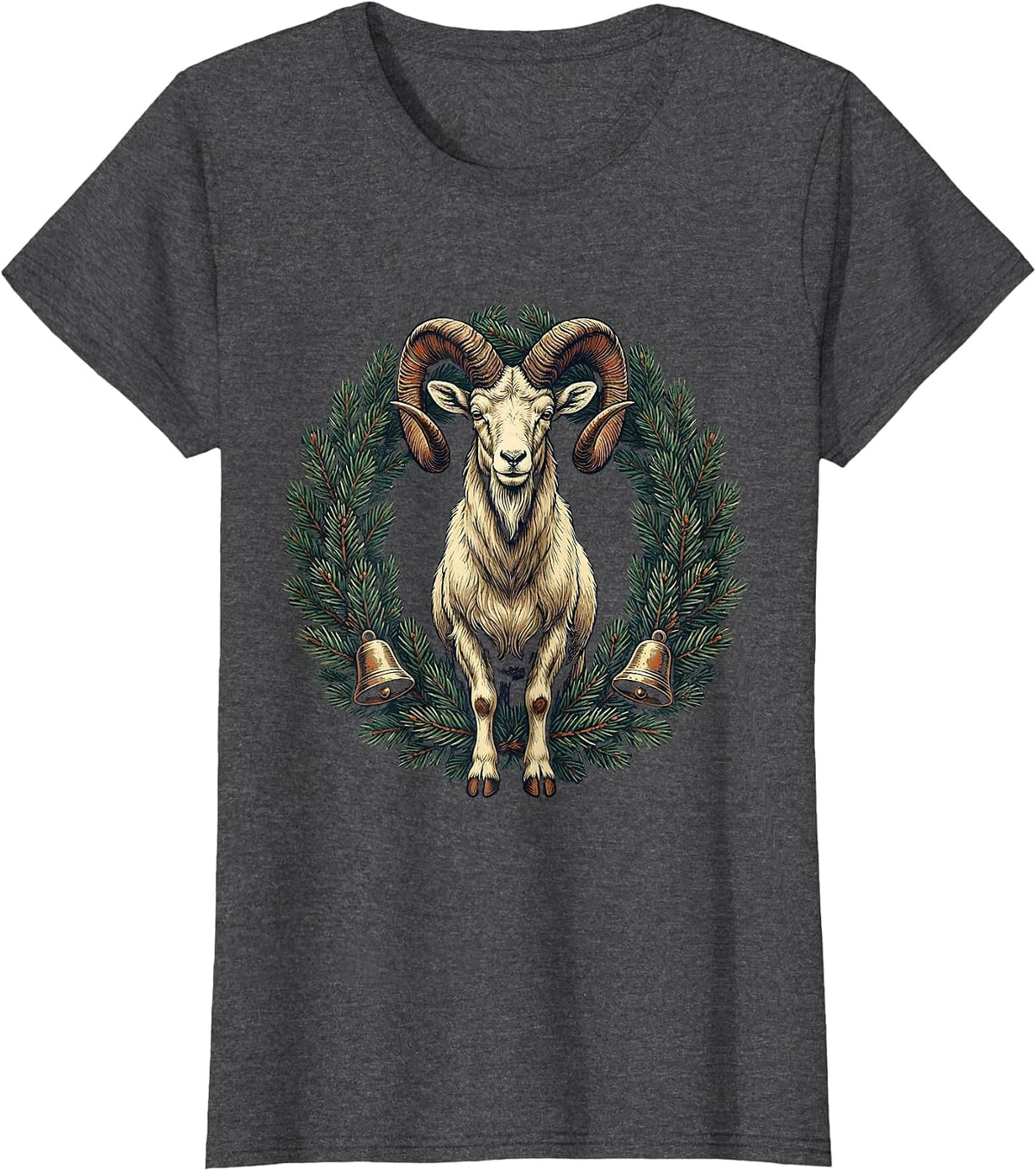 Women's Vintage Holiday Goat Tree Topper Novelty Christmas T-Shirt - Dark Heather Grey