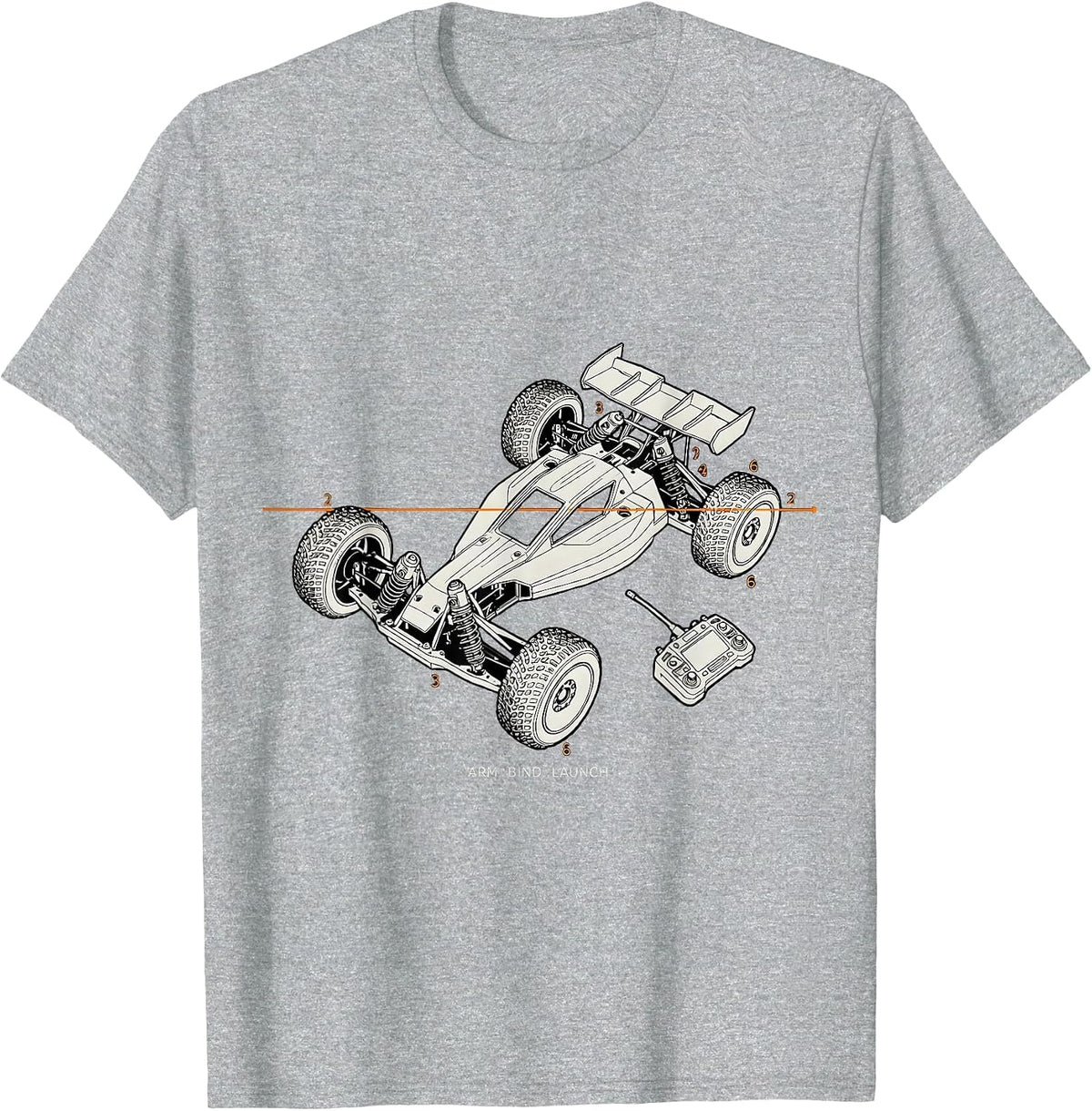 Men's Arm Bind Launch Exploded View Technical RC Racing Drag Strip T-Shirt - Heather Grey