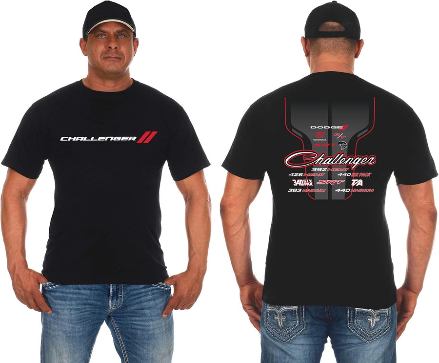 JH Design Men's Dodge Challenger T-Shirt Short Sleeve Black Crew Neck Shirt - Black