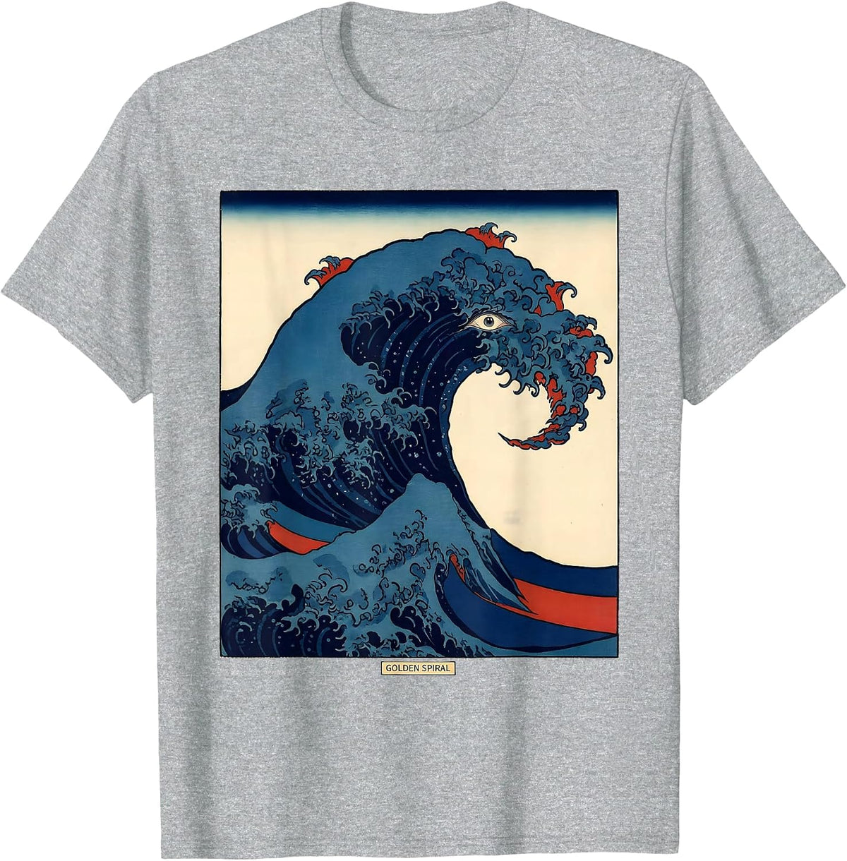 Men's Golden Spiral Ukiyo-e Math Enthusiast Sacred Geometry Design T-Shirt - Heather Grey