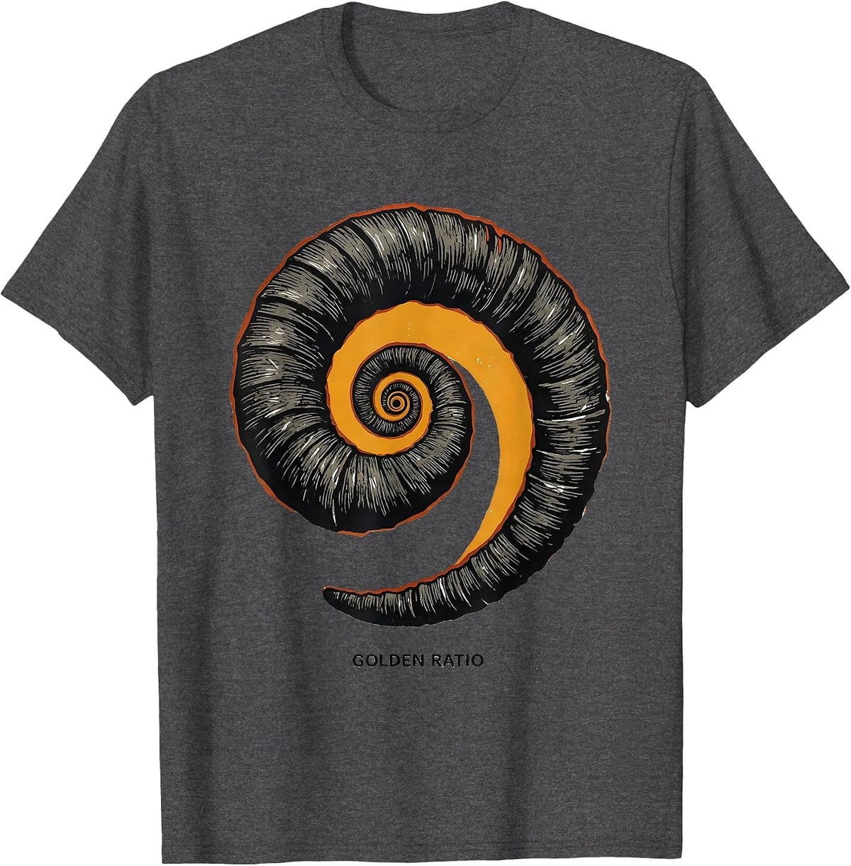 Golden Ratio Linocut Math Enthusiast Sacred Geometry Spiral T-Shirt - Dark Heather Grey