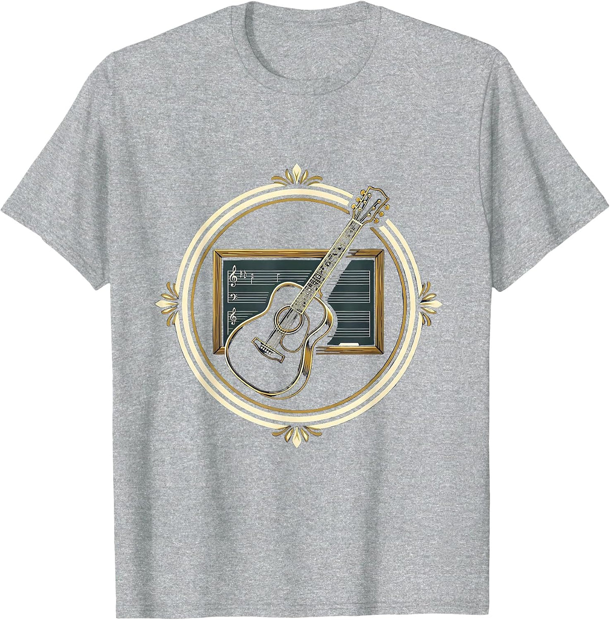 Men's Acoustic Guitar Chalkboard Music Teacher Gift T-Shirt - Heather Grey