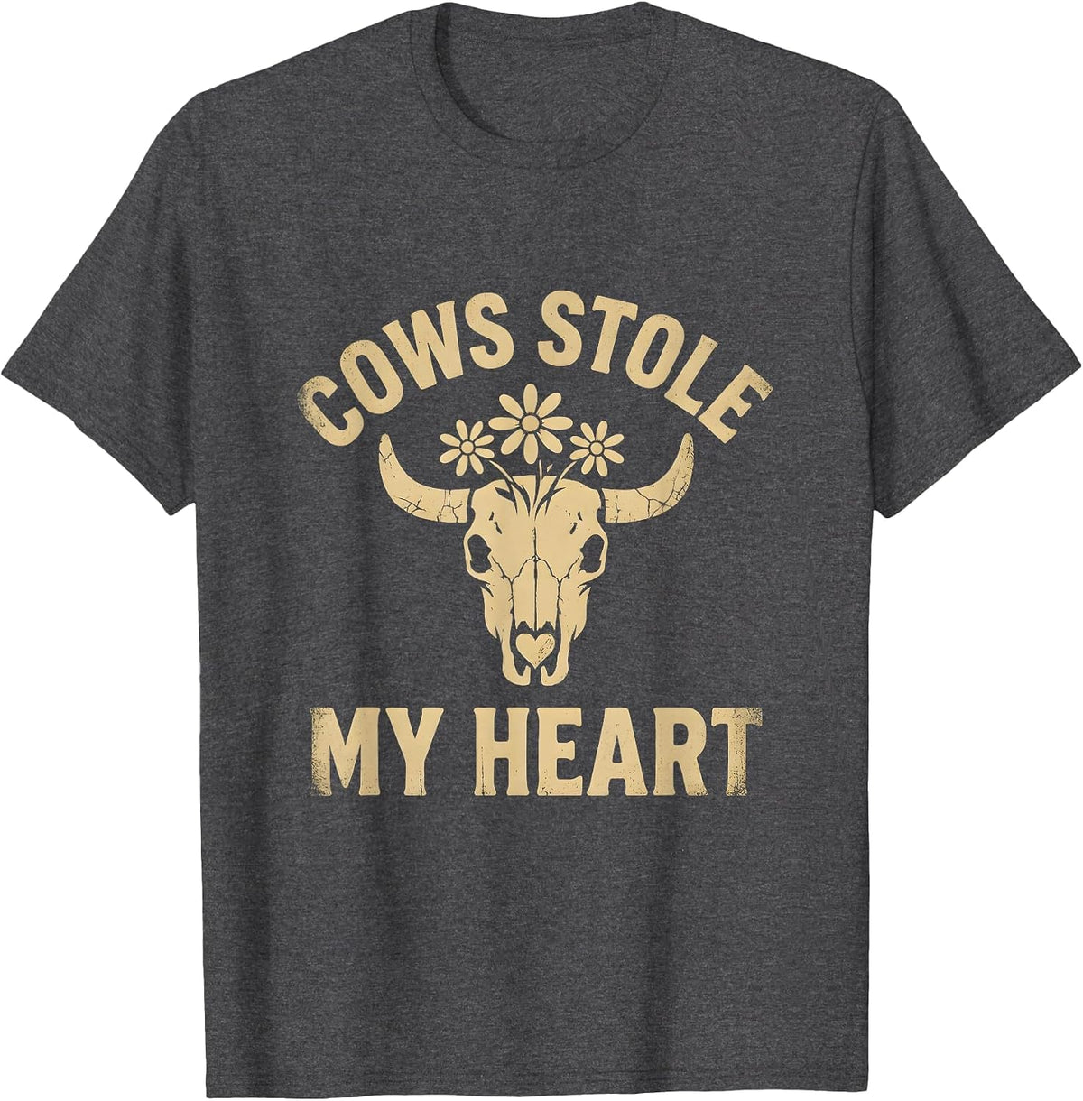 Cows Stole My Heart Cute Cow Lover Design T-Shirt - Dark Heather Grey