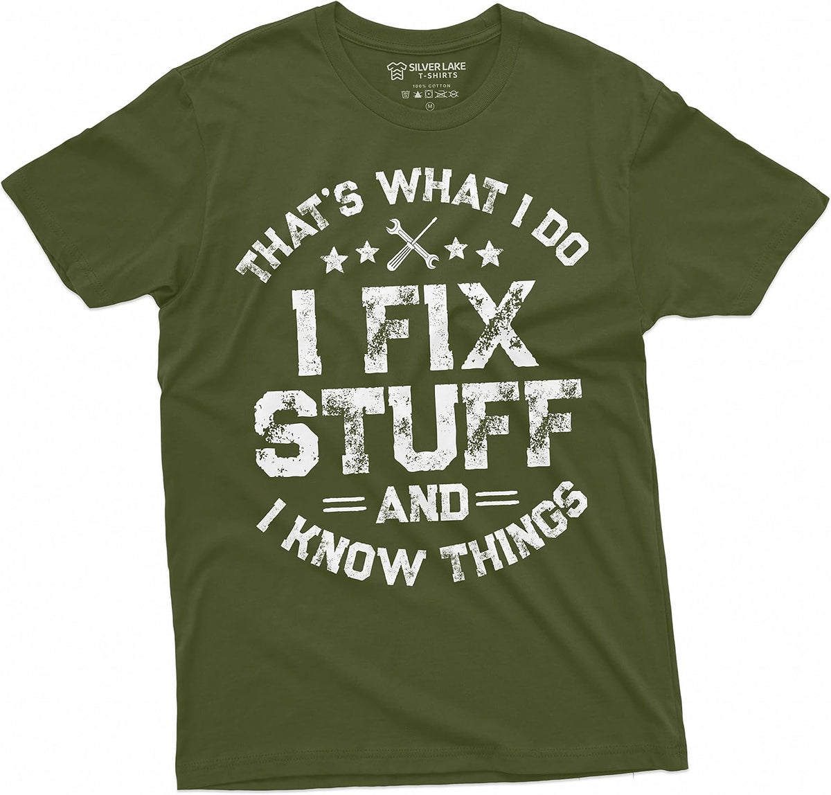 Men's Funny I fix Stuff T-Shirt Mechanic Engineer Garage Tee Shirt - Military Green