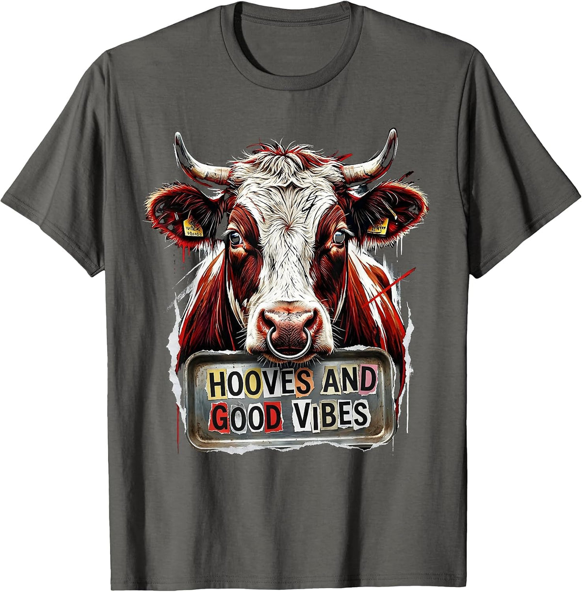 Hooves and Good Vibes Cow Lover Design T-Shirt - Asphalt Grey