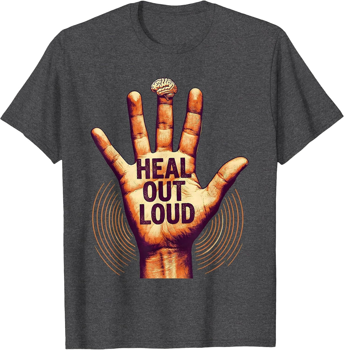 Men's Heal Out Loud Mental Health Matters Design T-Shirt - Dark Heather Grey