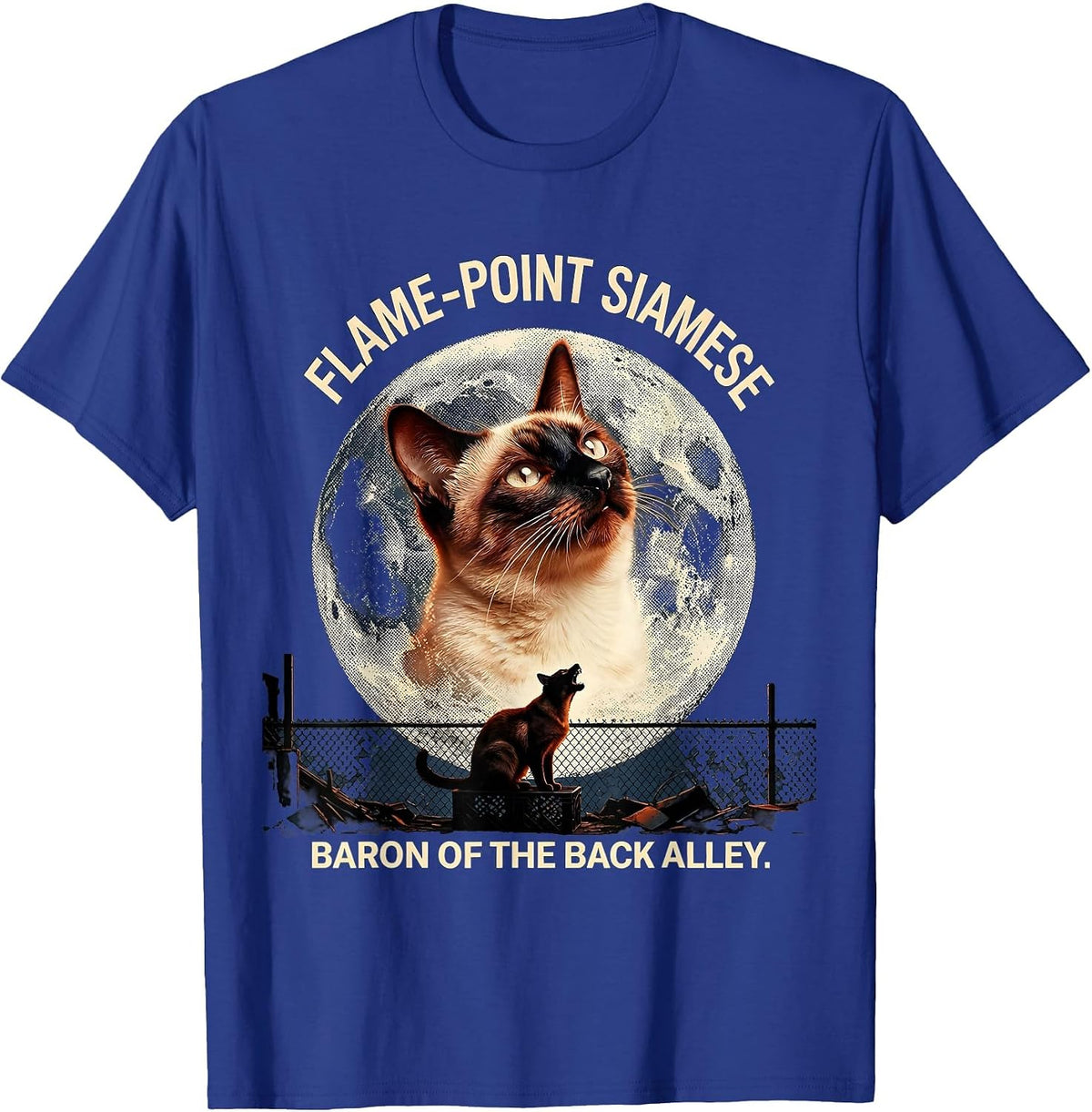 Flame-Point Siamese Baron of the Back Alley Siamese T-Shirt - Royal Blue