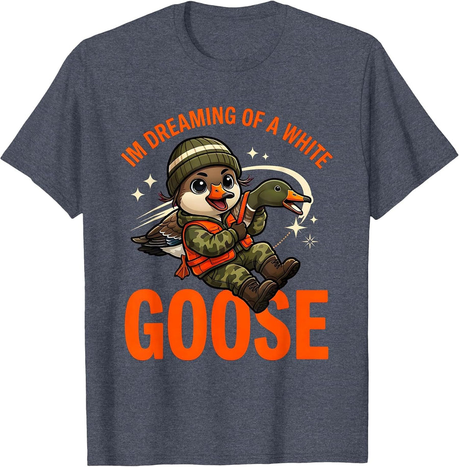 IM DREAMING OF A WHITE GOOSE Funny Duck Hunter Christmas T-Shirt - Heather Blue