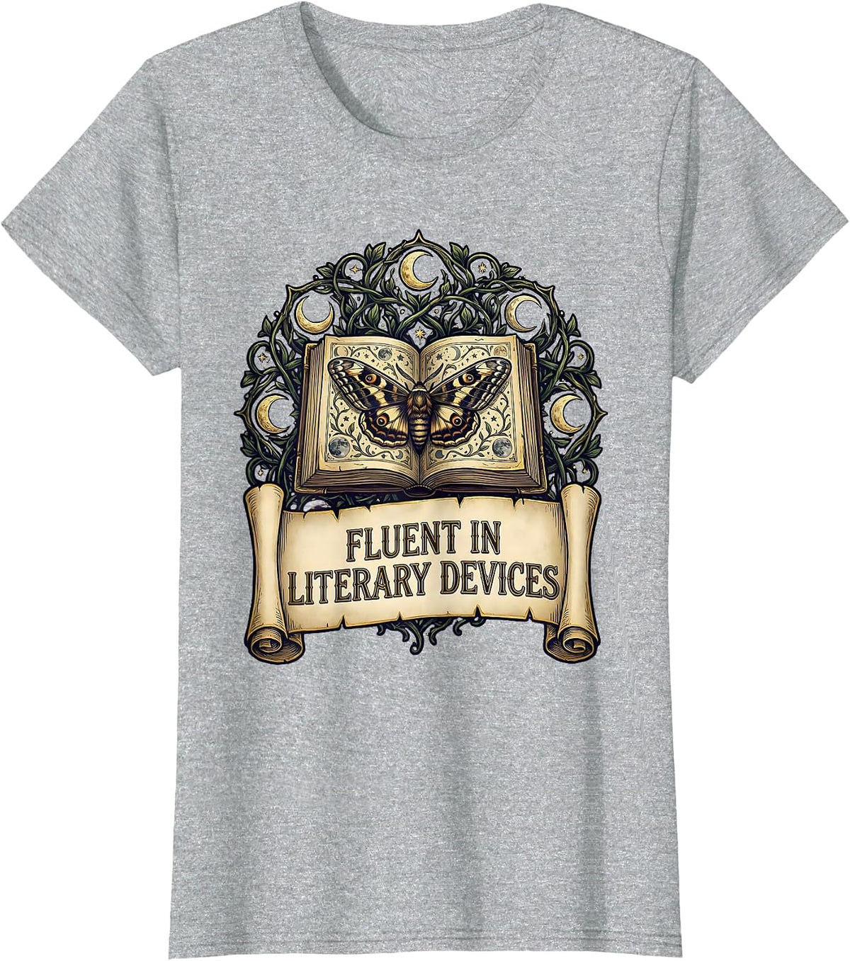 Fluent In Literary Devices English Teacher Design T-Shirt - Heather Grey