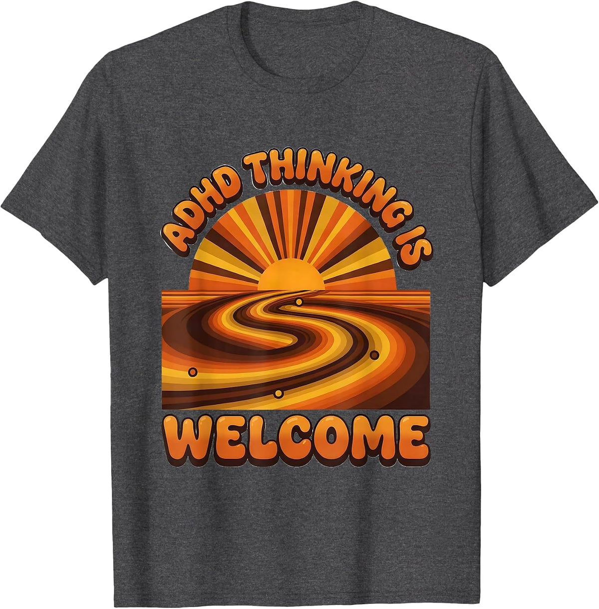 Men's ADHD Thinking Is Welcome Retro Neurodiversity Awareness T-Shirt - Dark Heather Grey