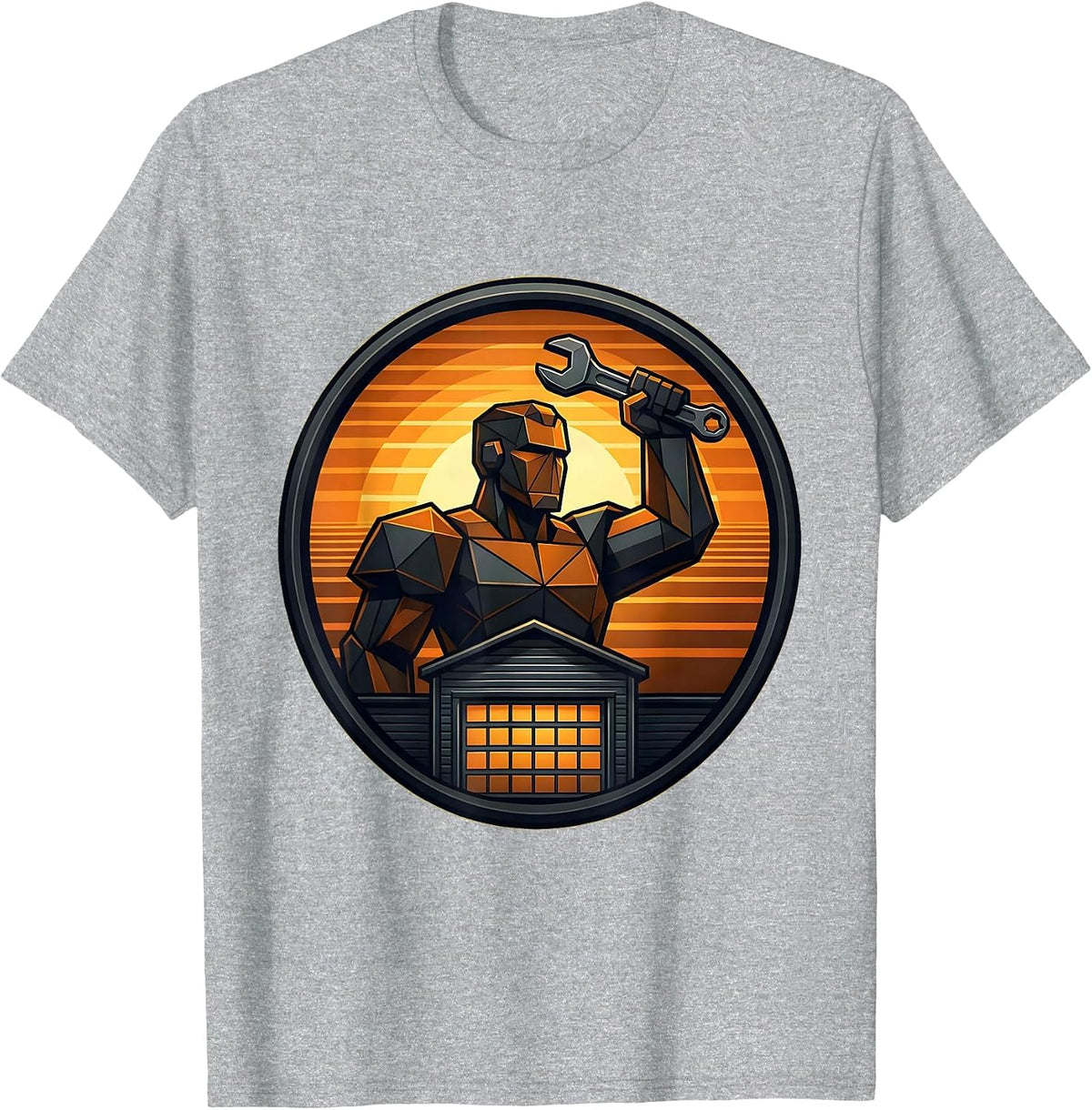 Men's Mechanic Silhouette Sunset Garage Graphic T-Shirt - Heather Grey