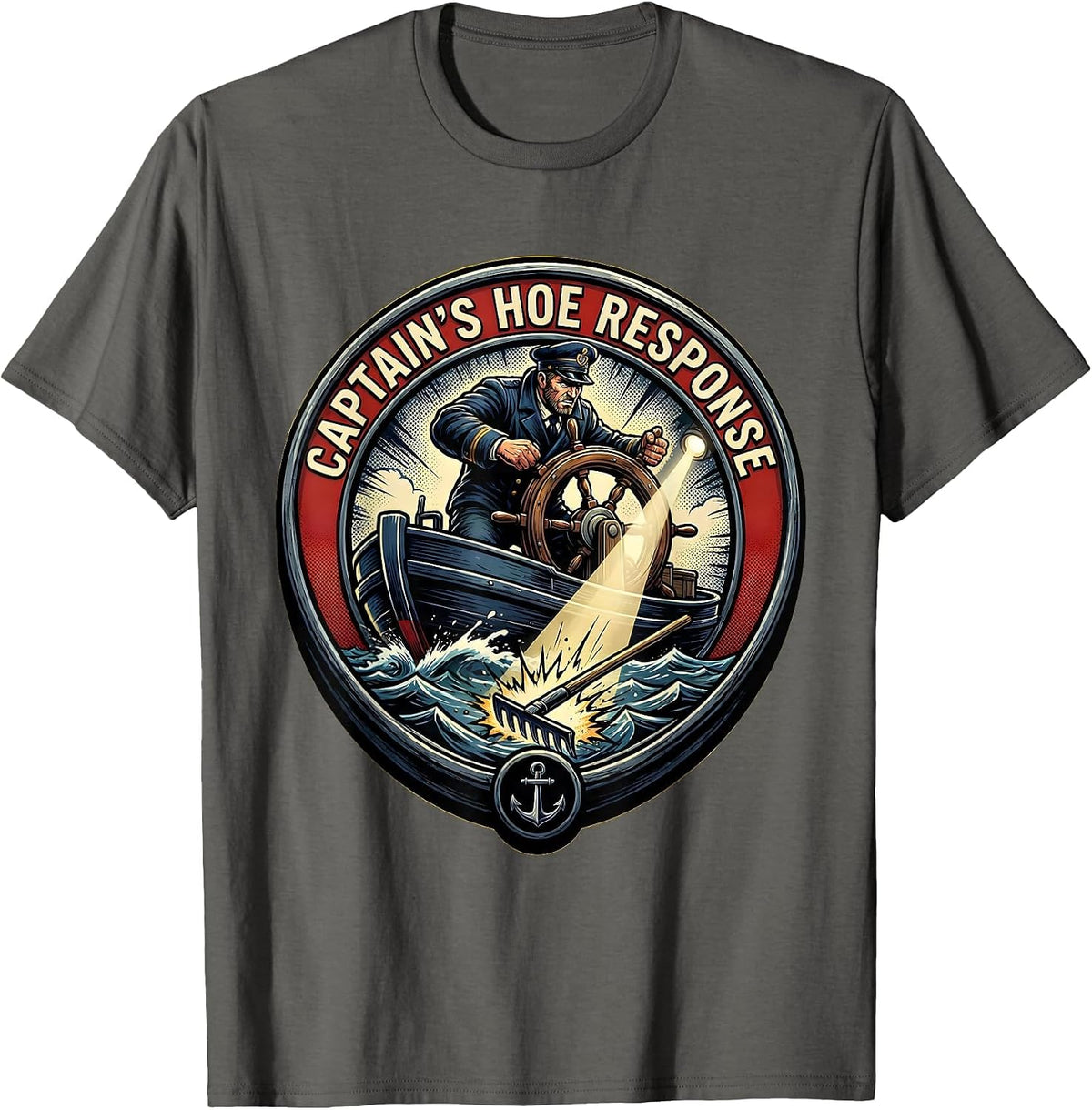 Captain's Hoe Response Comic Book Boating Pun Humor T-Shirt - Asphalt Grey