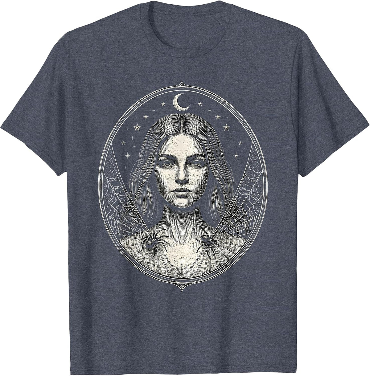 Emo Spiderweb Shoulder Tattoo Illustration T-Shirt - Heather Blue