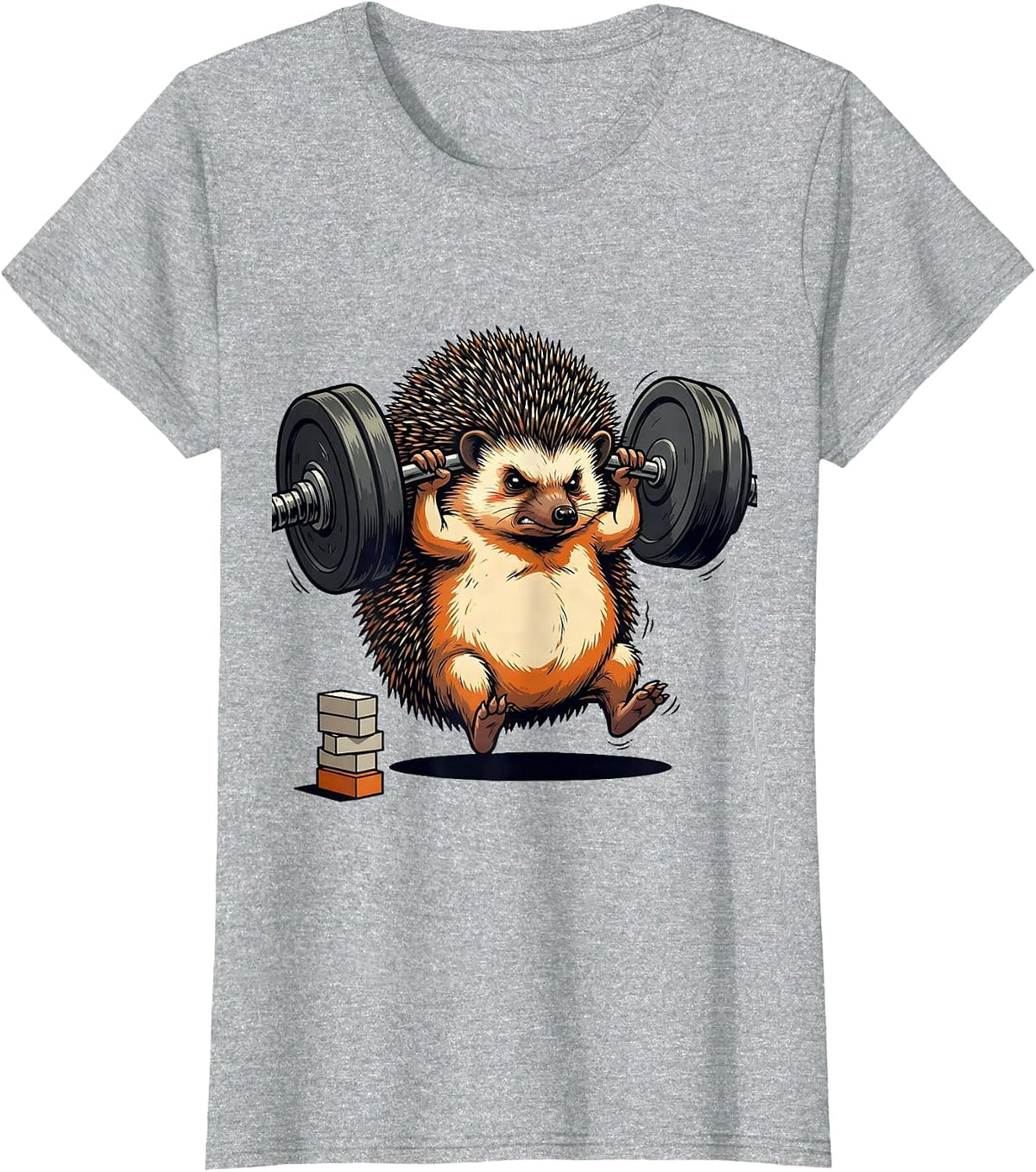 Hedgehog Weightlifting Funny Gym Workout Humor T-Shirt - Heather Grey