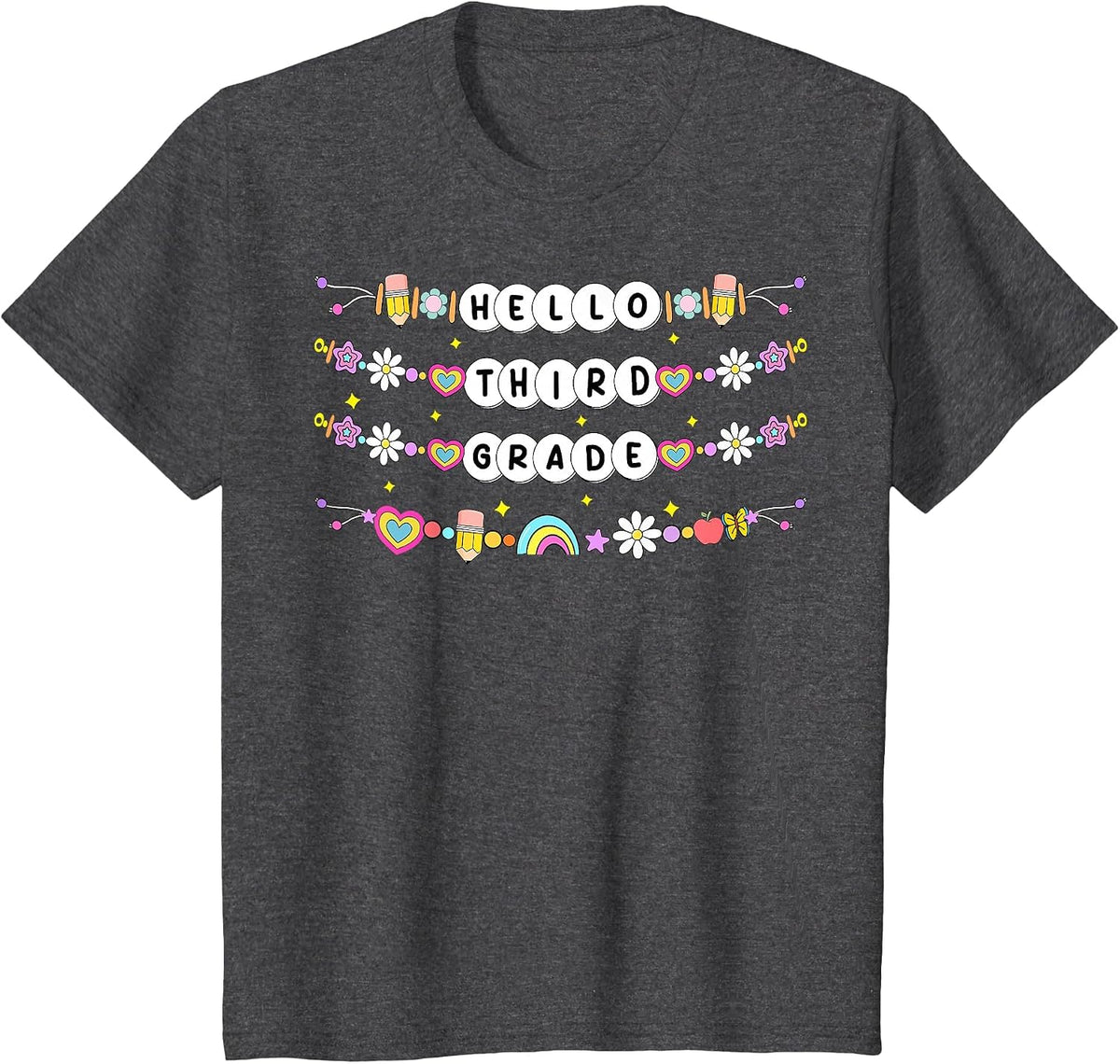 Hello Third Grade Friendship Bracelets Back to School Kids T-Shirt - Dark Heather Grey