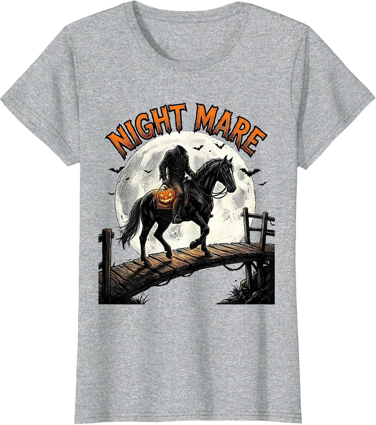 Women's Night Mare Comic Book Spooky Halloween Horse Lover T-Shirt - Heather Grey