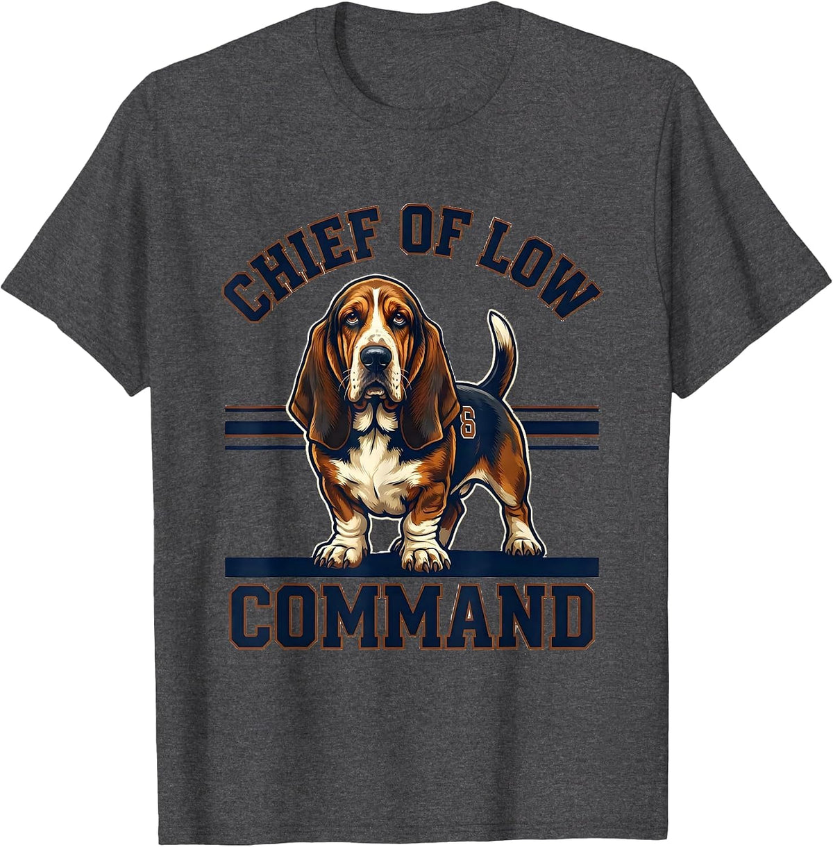 Men's Chief Of Low Command Funny Basset Hound Dog Lover Gift T-Shirt - Dark Heather Grey
