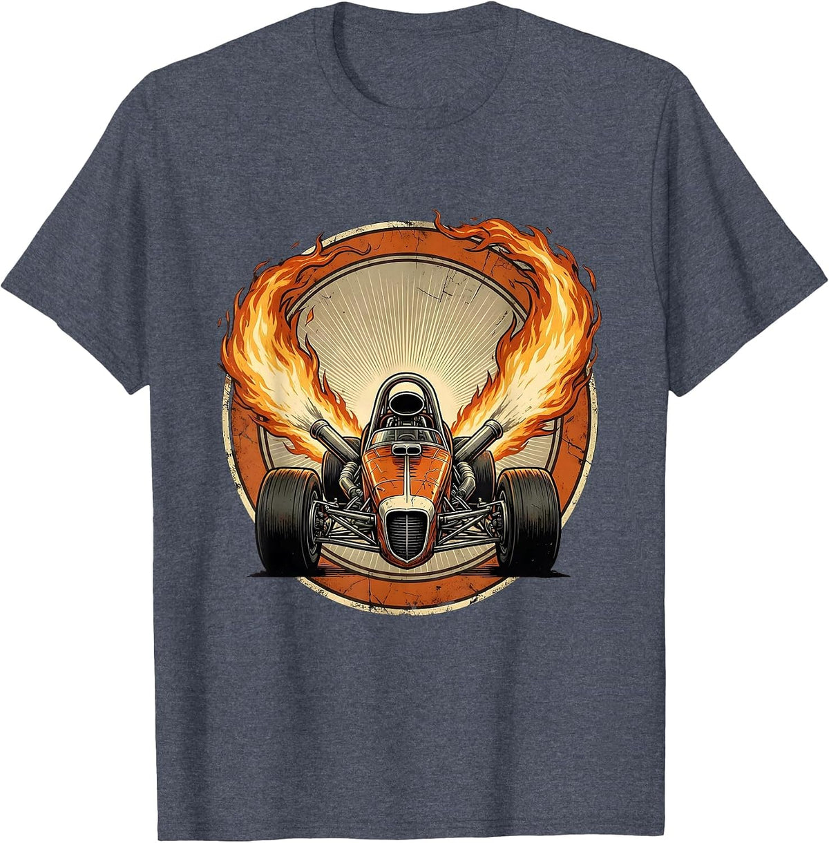 Men's Dragster Launch Massive Exhaust Flames Racing Graphic T-Shirt - Heather Blue