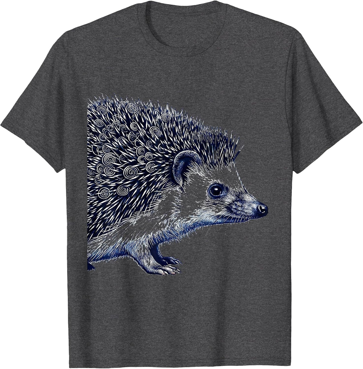 Compact Hedgehog Scribble Line Art Minimalist Wildlife T-Shirt - Dark Heather Grey