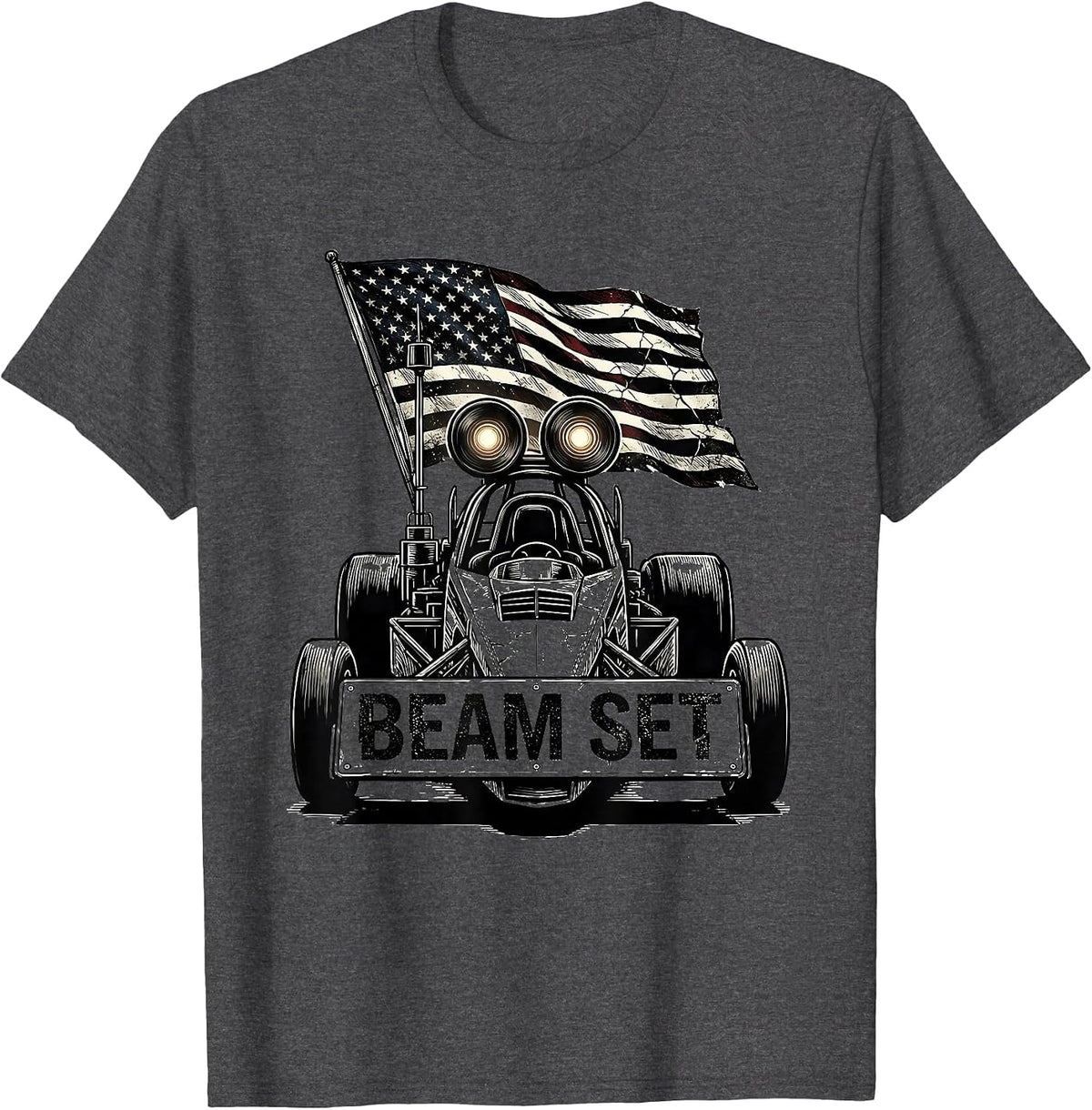 Men's Beam Set Patriotic RC Car Drag Racing American Flag Hobbyist T-Shirt - Dark Heather Grey