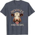 Hooves and Heart Cow Lover Graphic Design T-Shirt - Heather Blue