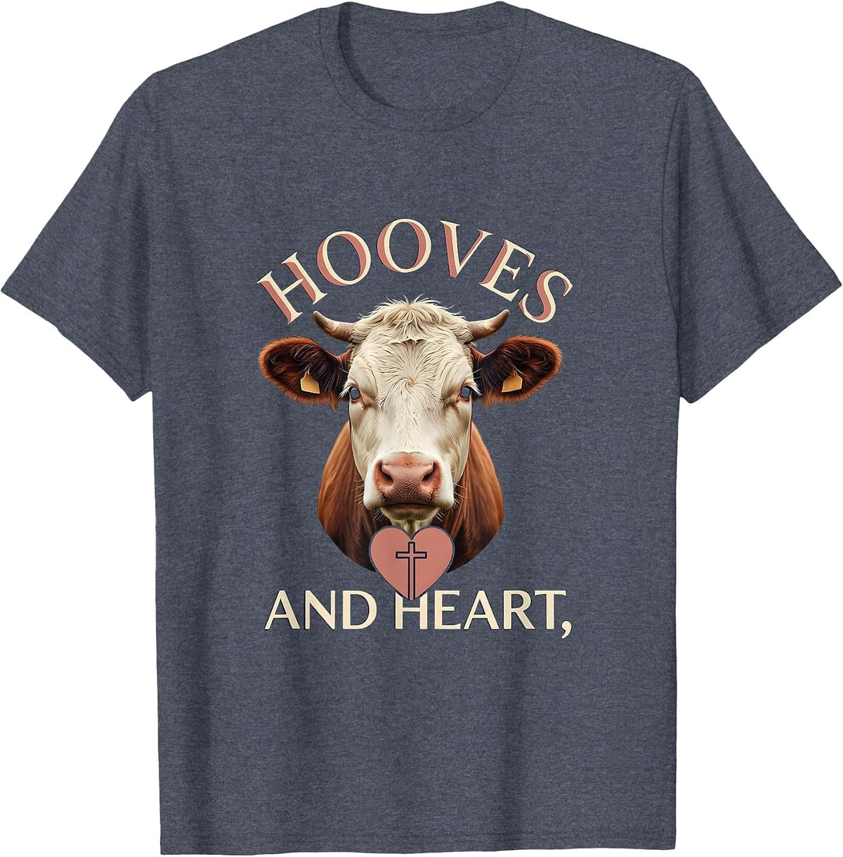 Hooves and Heart Cow Lover Graphic Design T-Shirt - Heather Blue