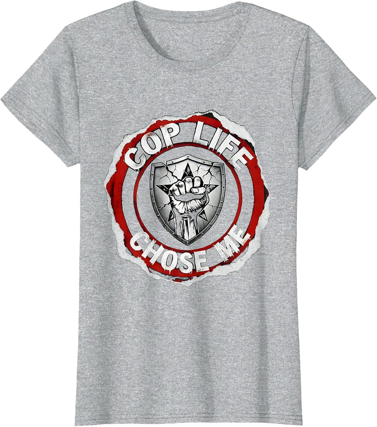 Cop Life Chose Me Law Enforcement Design T-Shirt - Heather Grey