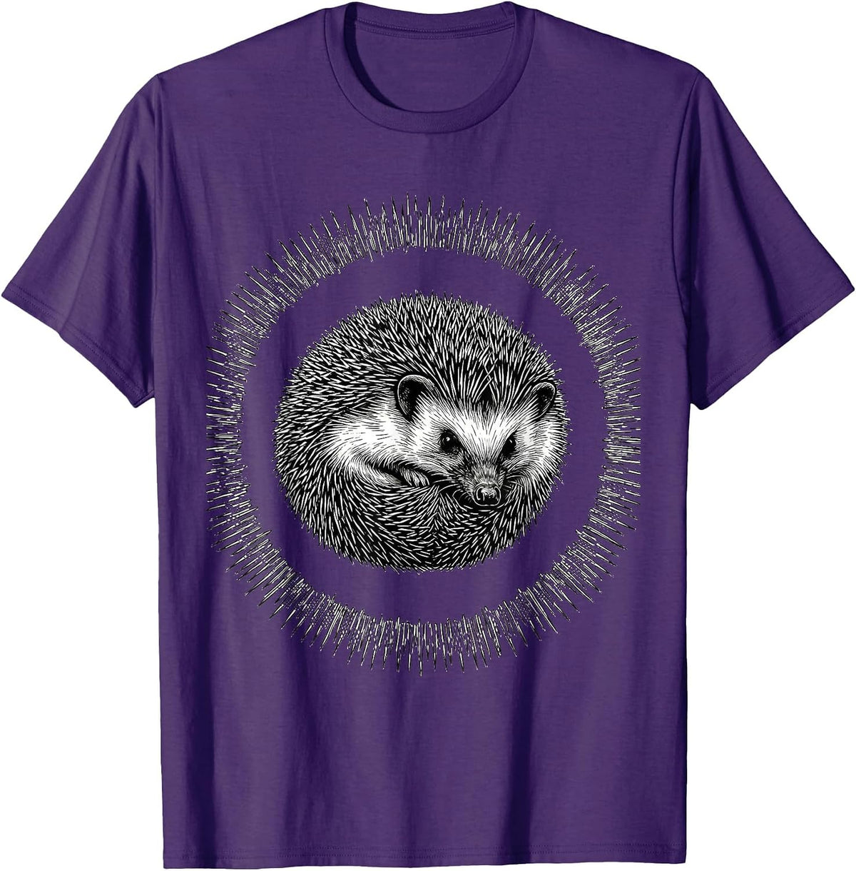 Cute Hedgehog Line Art Animal Lover Humor T-Shirt - Purple