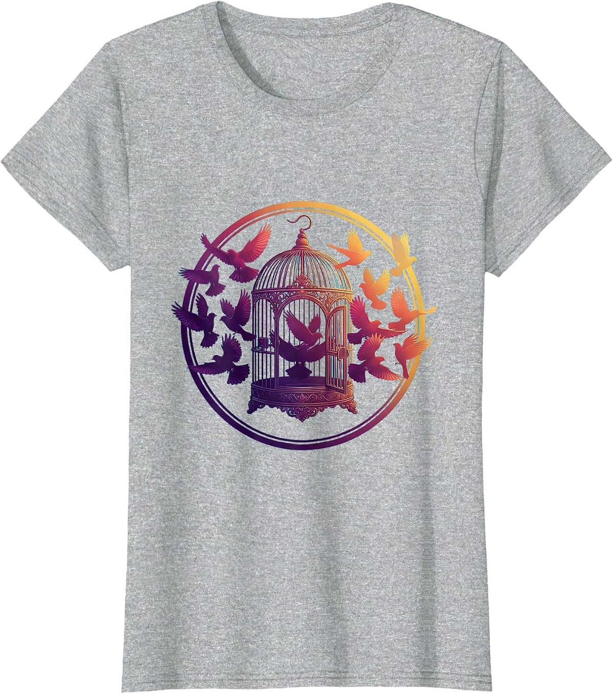 Neurodiversity Open Birdcage Birds Flying Free Art T-Shirt - Heather Grey
