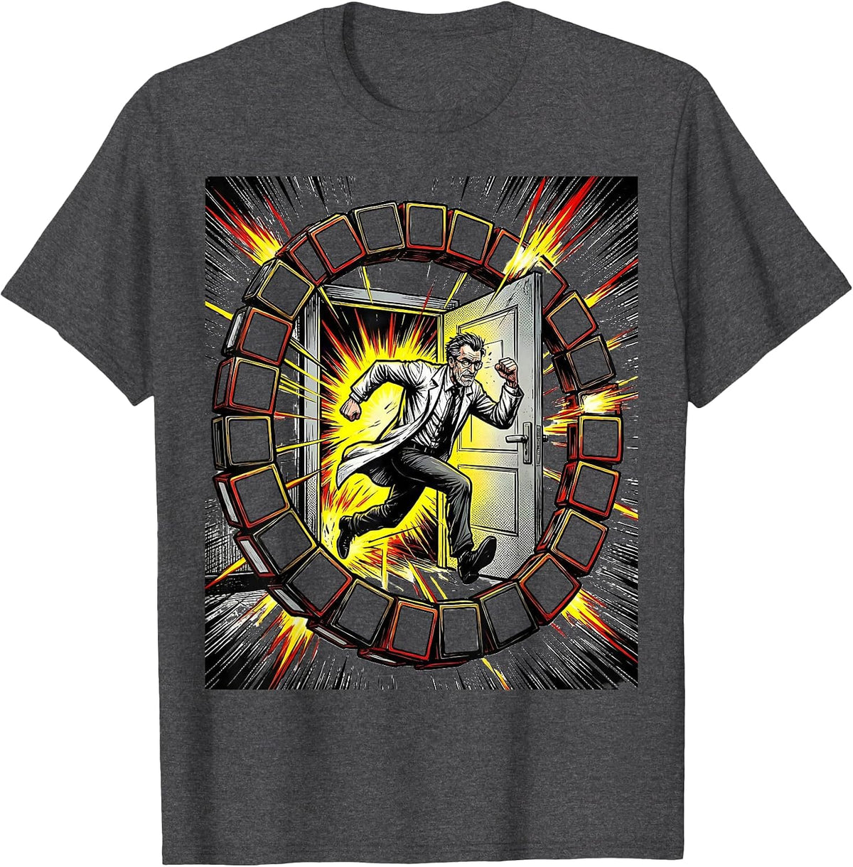 Men's Chemist Sprint Comic Book Science Humor Gift T-Shirt - Dark Heather Grey