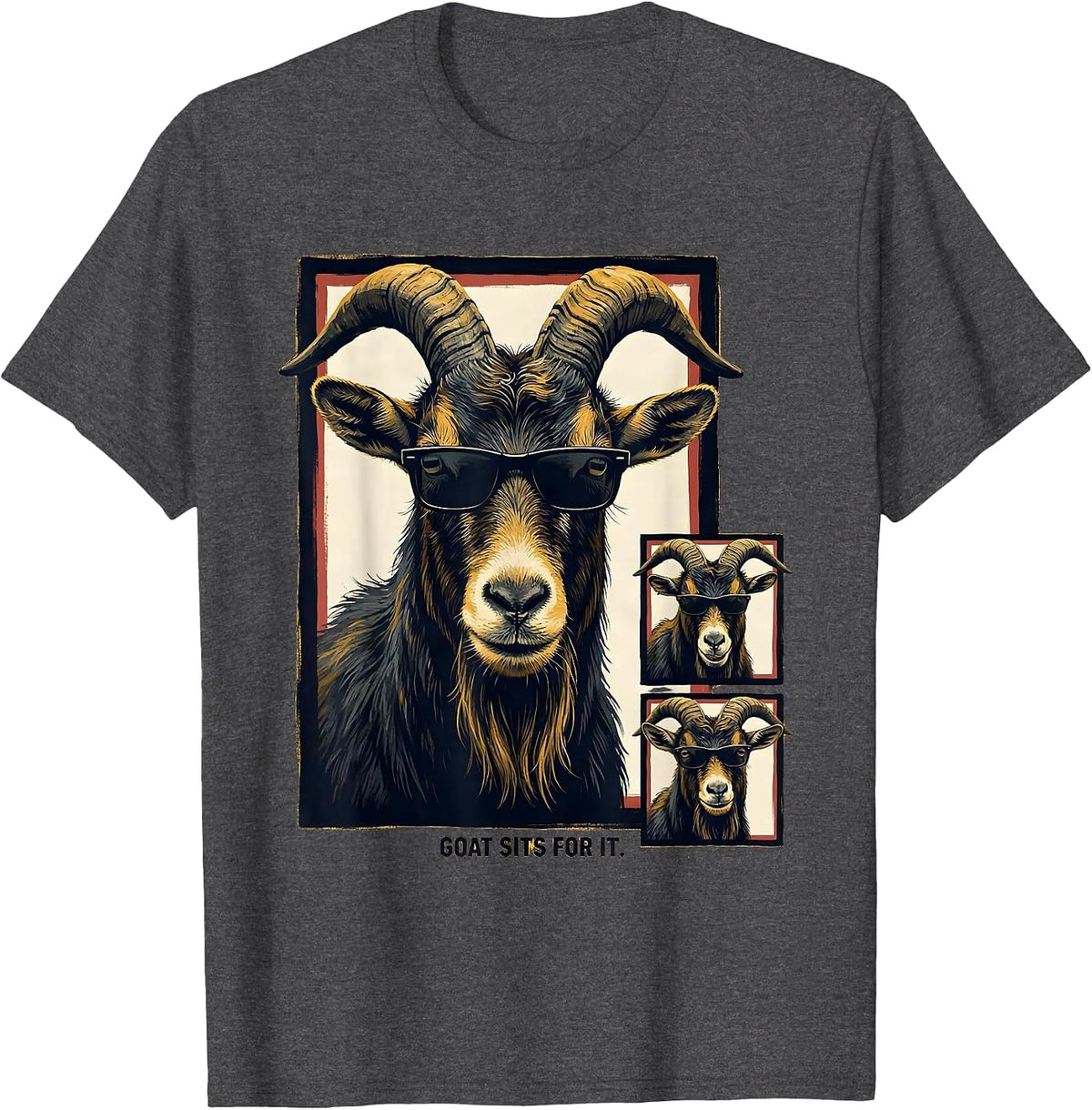 Men's Goat Sits For It Funny Farm Animal Portrait Photobooth T-Shirt - Dark Heather Grey