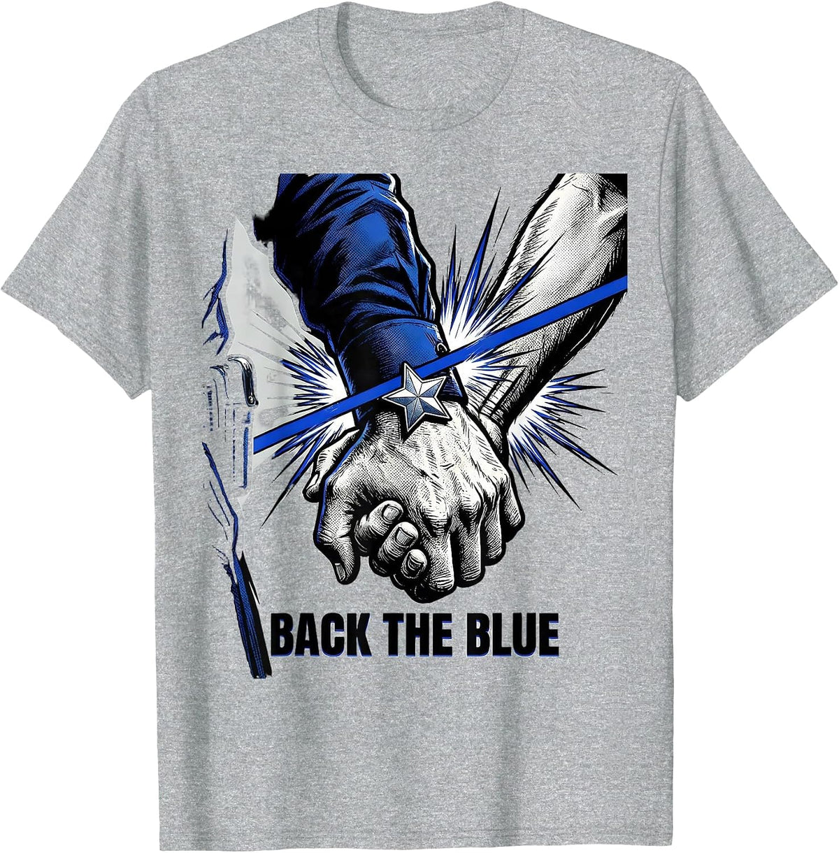 Back The Blue Comic Book Thin Blue Line Police Support T-Shirt, Men, Heather Grey, 3X-Large - As Pictured