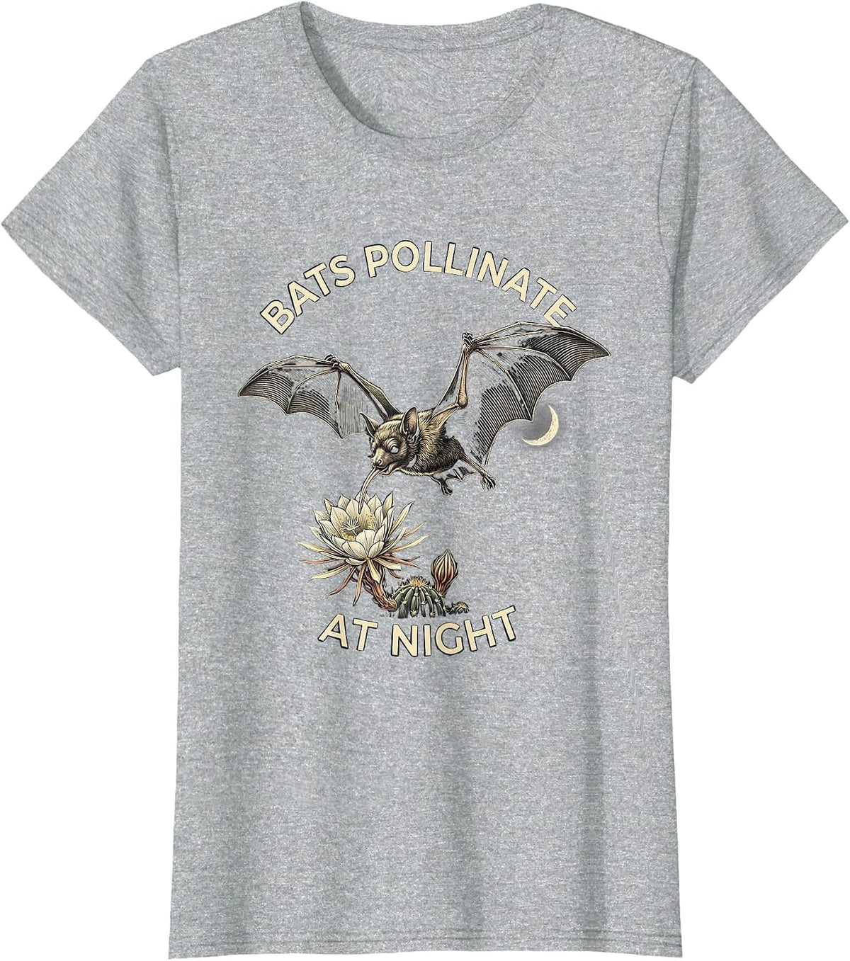 Women's Bats Pollinate At Night Vintage Bat Lover Nature T-Shirt - Heather Grey