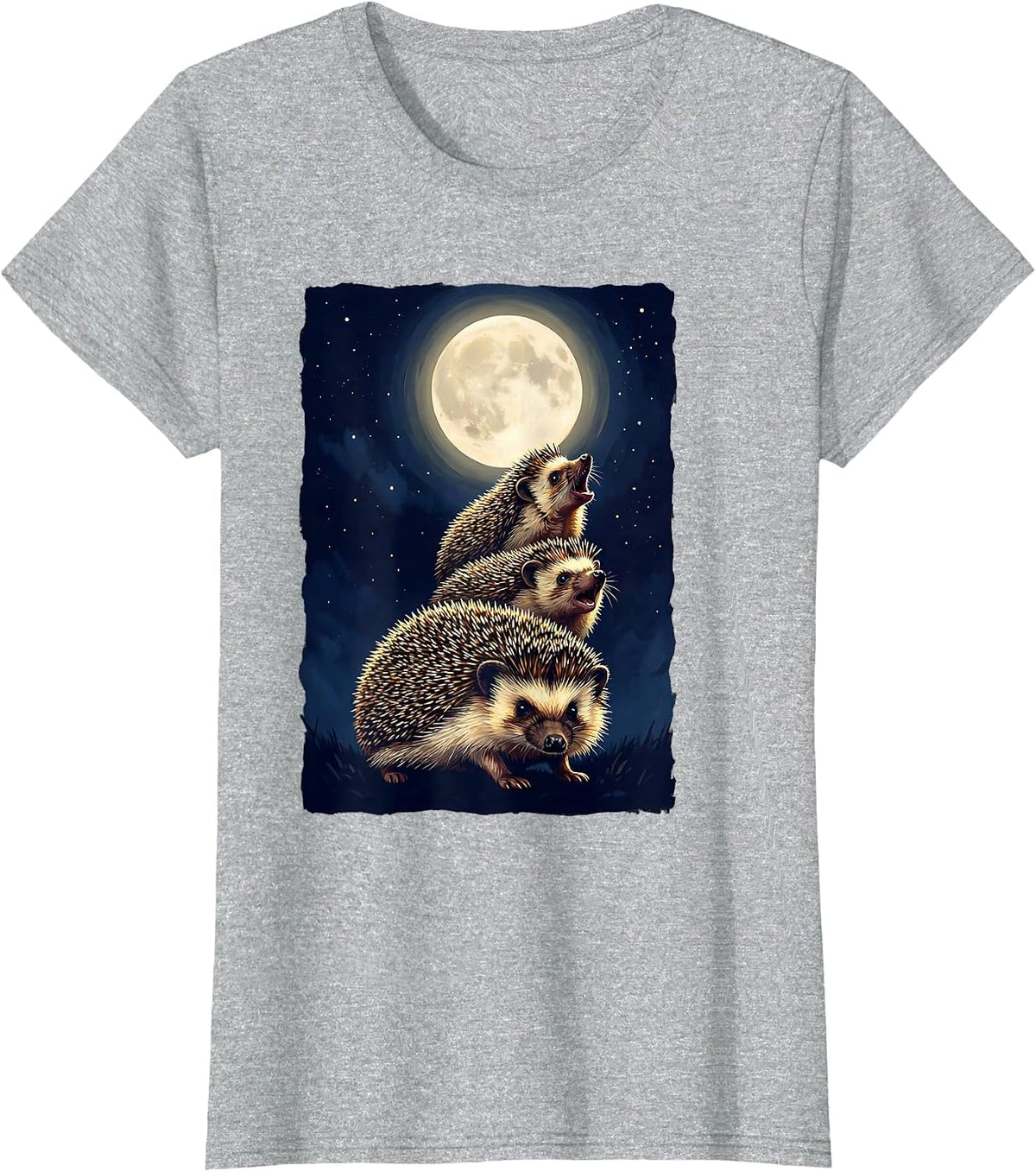 Three Hedgehogs Howling At Moon Funny Animal Meme Parody T-Shirt - Heather Grey