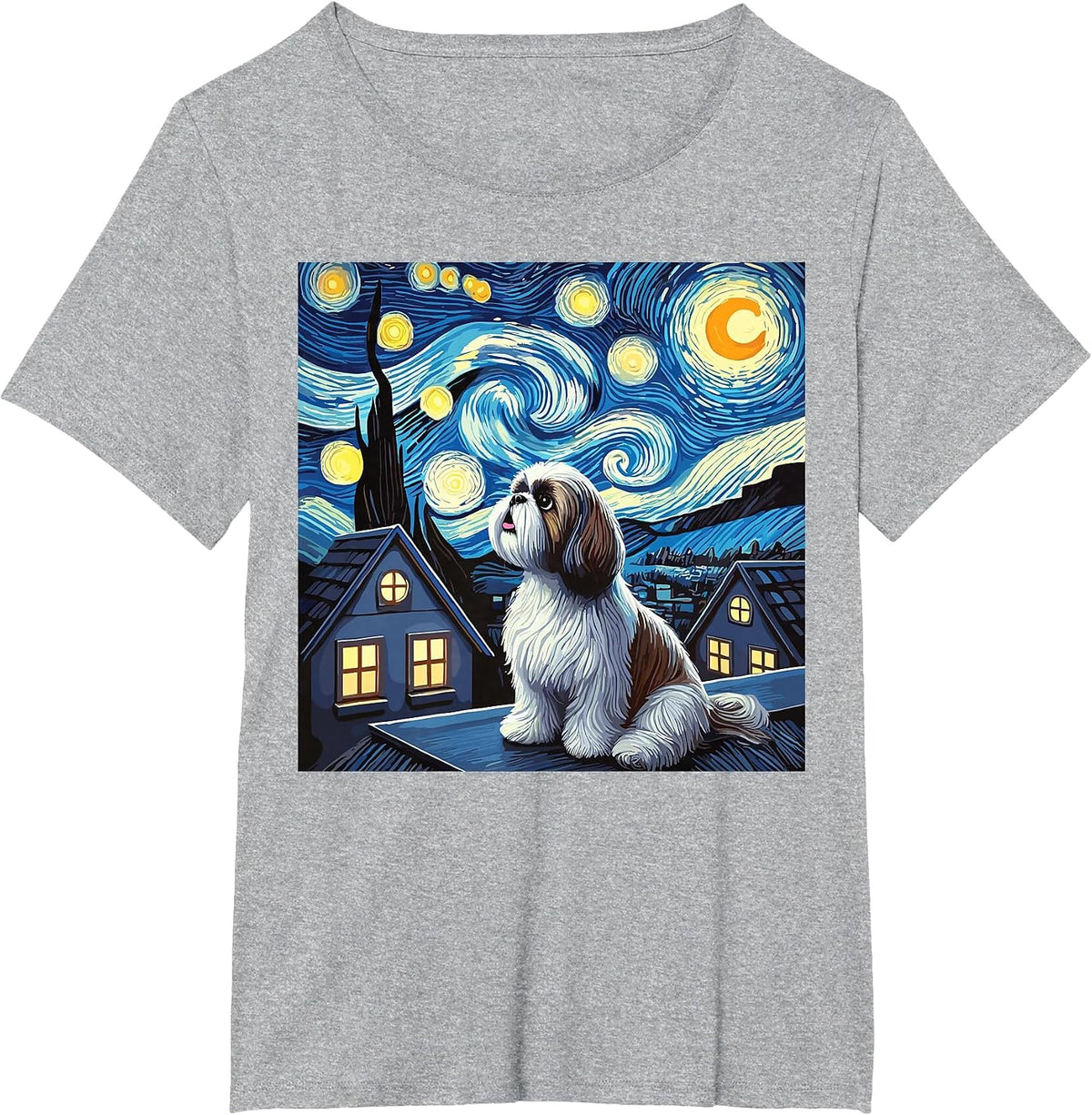 Shih Tzu Starry Night Sky T-Shirt - Heather Grey