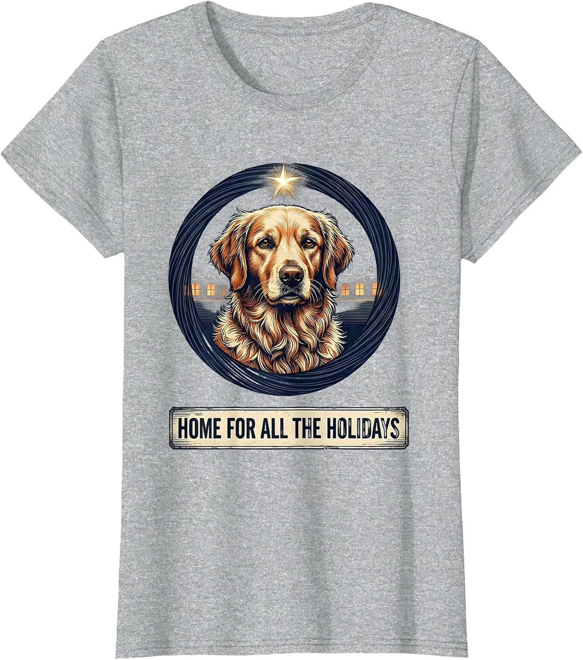 Home For All The Holidays Vintage Flat-Coated Retriever T-Shirt - Heather Grey