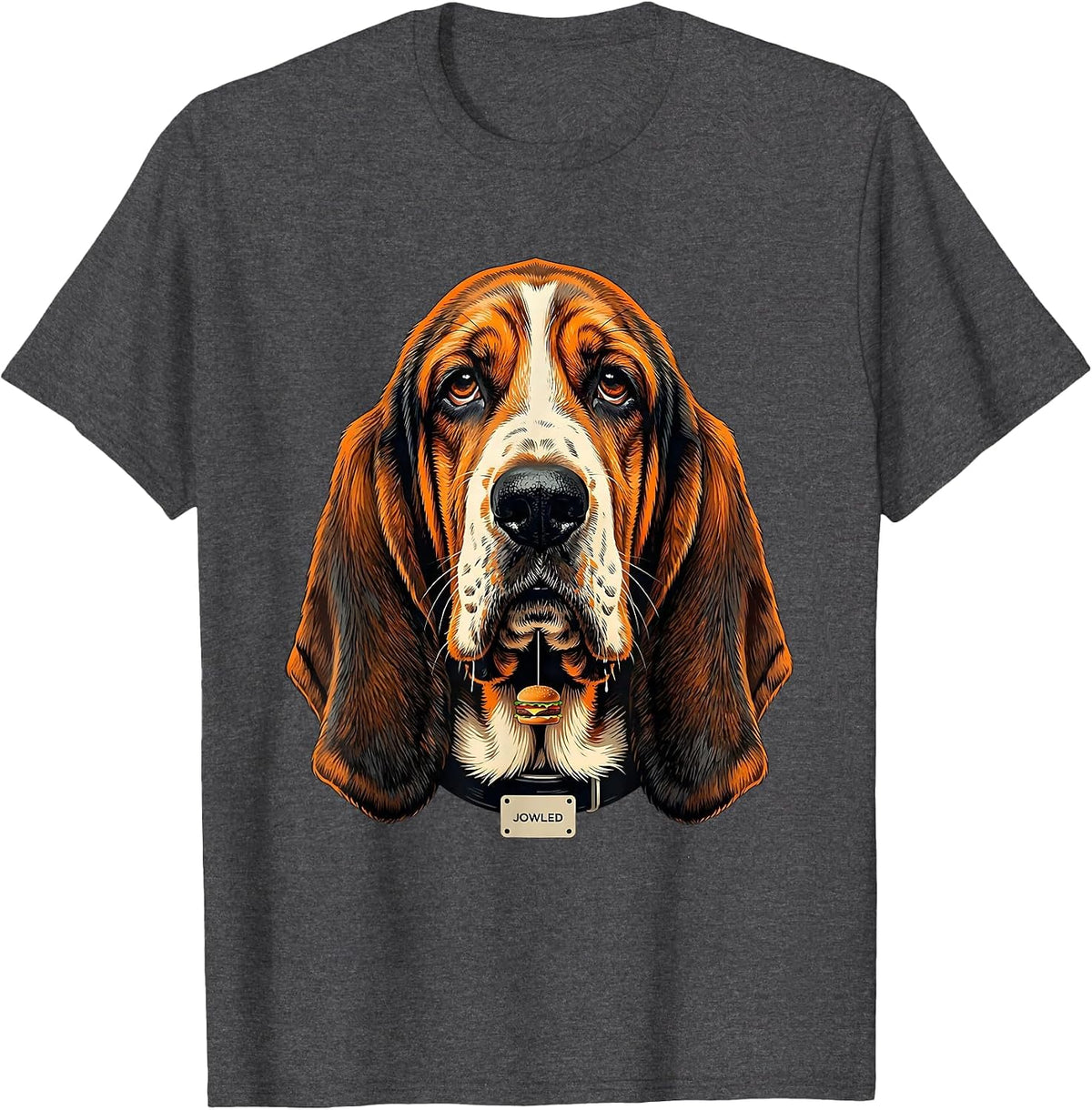 JOWLED Funny Basset Hound Dog Jowls Burger Drooling Dog Mom T-Shirt - Dark Heather Grey