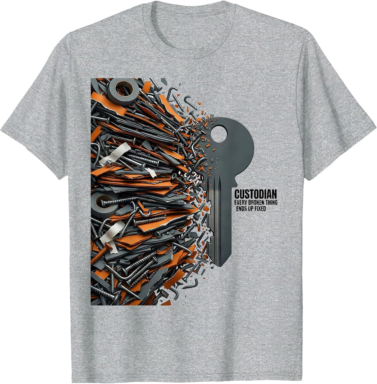 Men's CUSTODIAN EVERY BROKEN THING ENDS UP FIXED Funny Job Title T-Shirt - Heather Grey