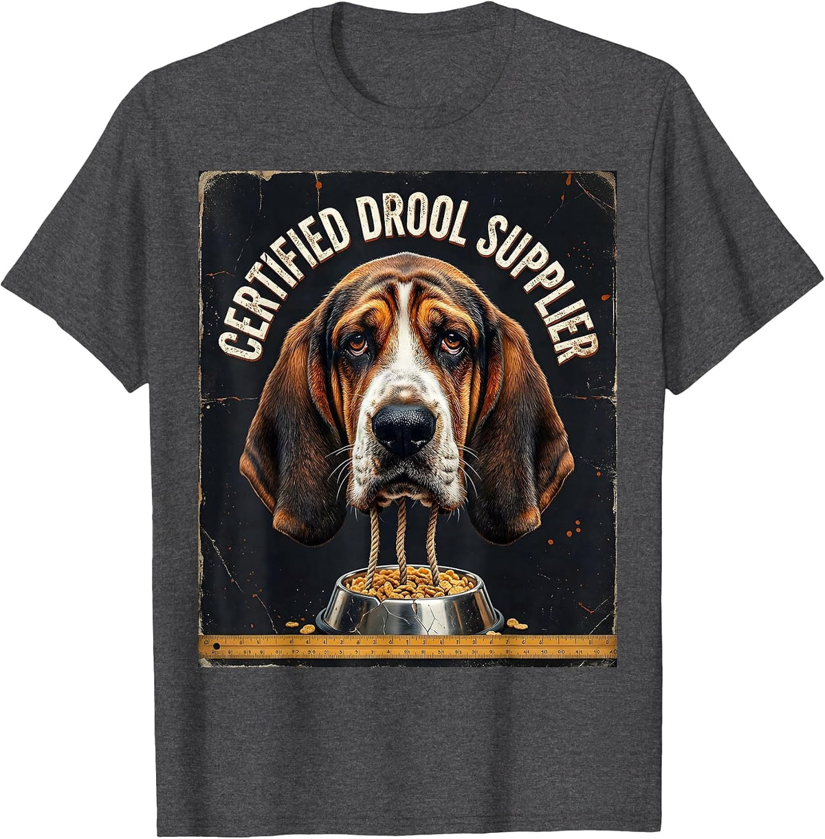 Men's Certified Drool Supplier Distressed Basset Hound Dog Mom Dog T-Shirt - Dark Heather Grey