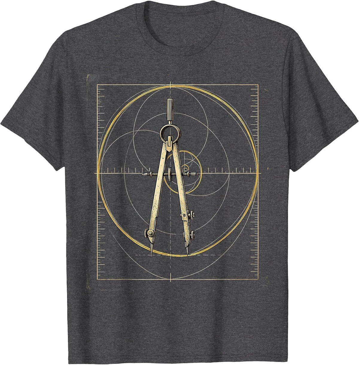 Men's Golden Spiral Vintage Math Sacred Geometry Enthusiast T-Shirt - Dark Heather Grey