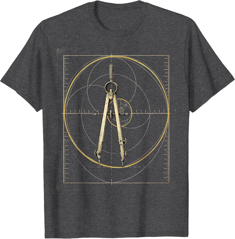 Men's Golden Spiral Vintage Math Sacred Geometry Enthusiast T-Shirt - Dark Heather Grey