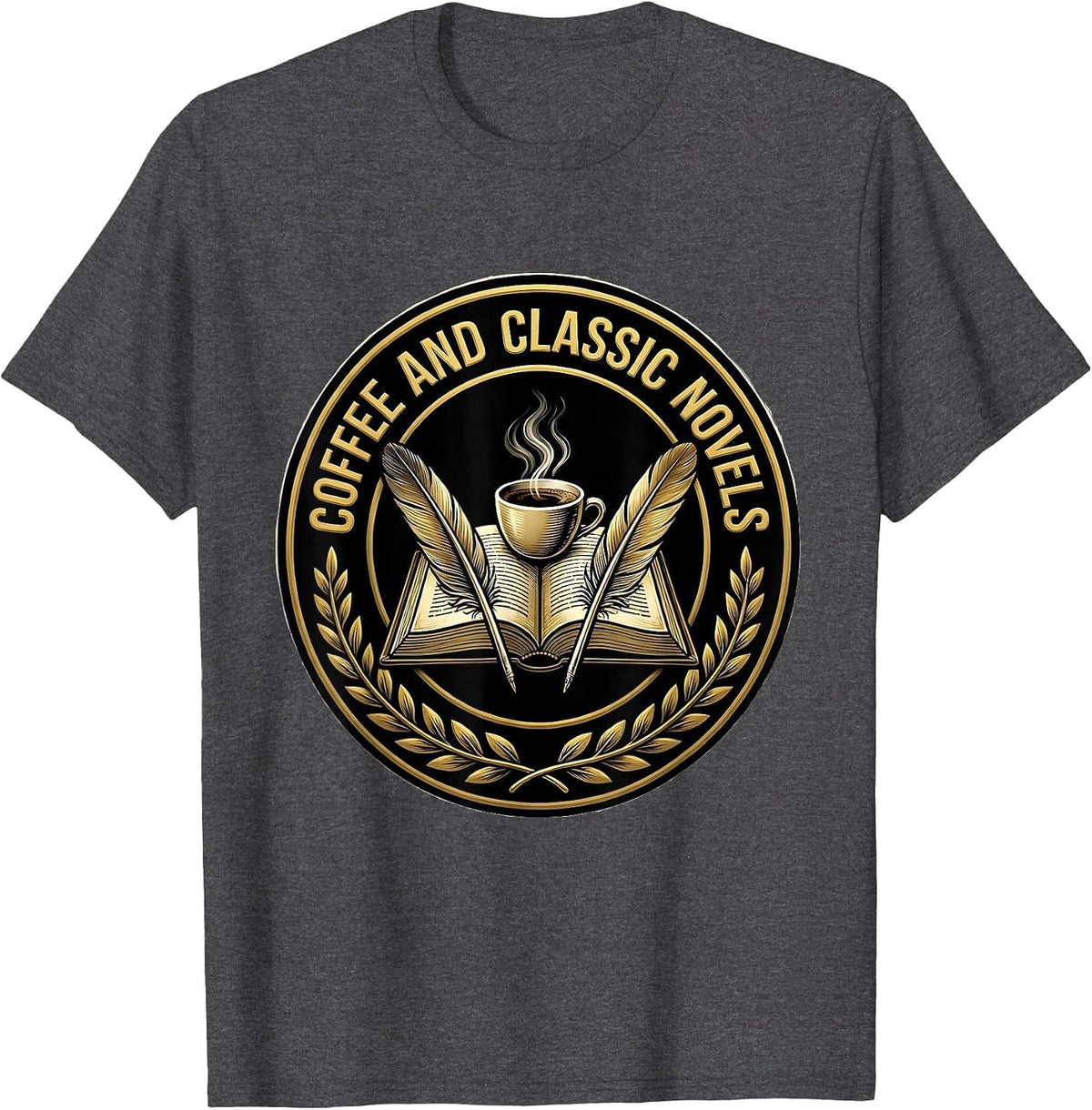 Coffee and Classic Novels English Teacher Design T-Shirt - Dark Heather Grey