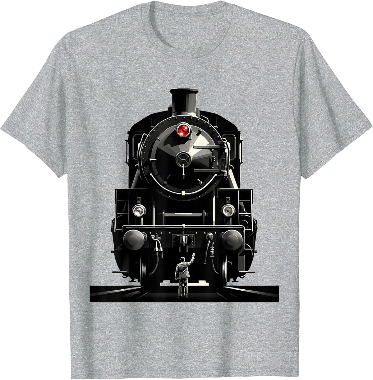 Men's Enormous Diesel Locomotive Swiss International Train Humor T-Shirt - Heather Grey