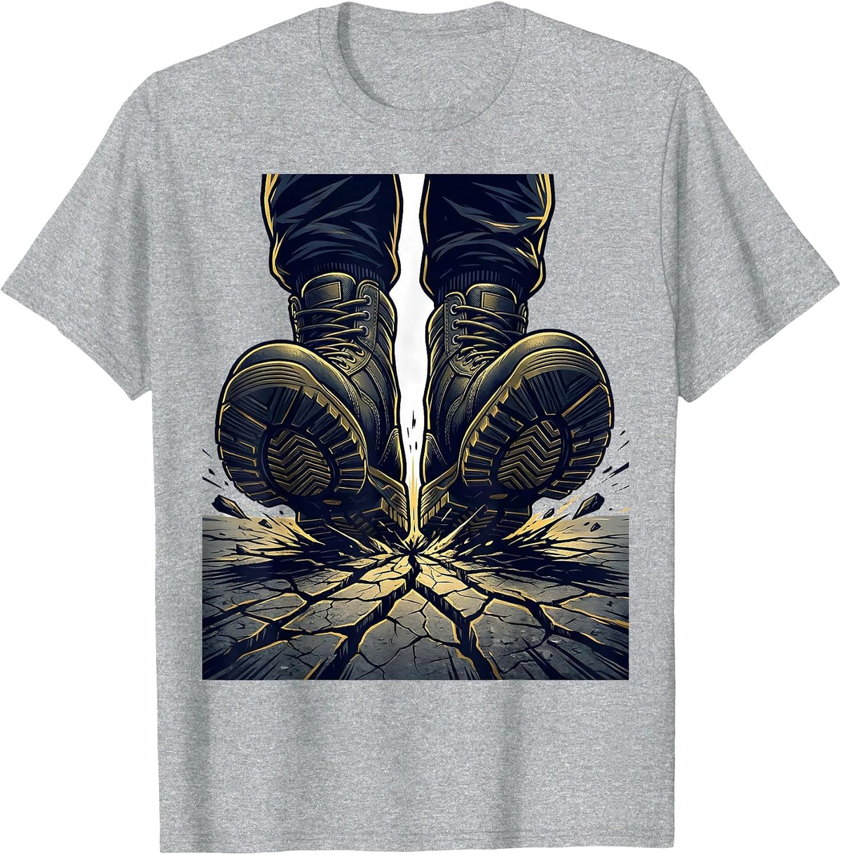 Men's Officer Boots on Cracked Pavement Graphic T-Shirt - Heather Grey