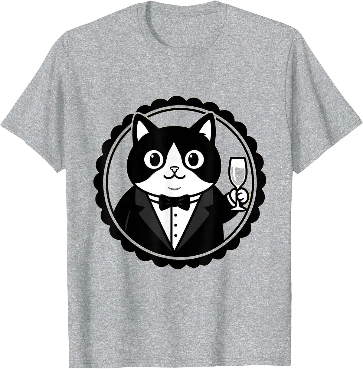 Men's Dapper Cat in Tuxedo Champagne Toast Design T-Shirt - Heather Grey