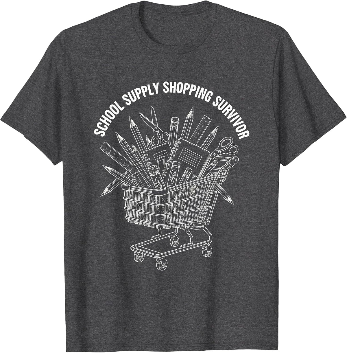 School Supply Shopping Survivor First Day Design T-Shirt - Dark Heather Grey
