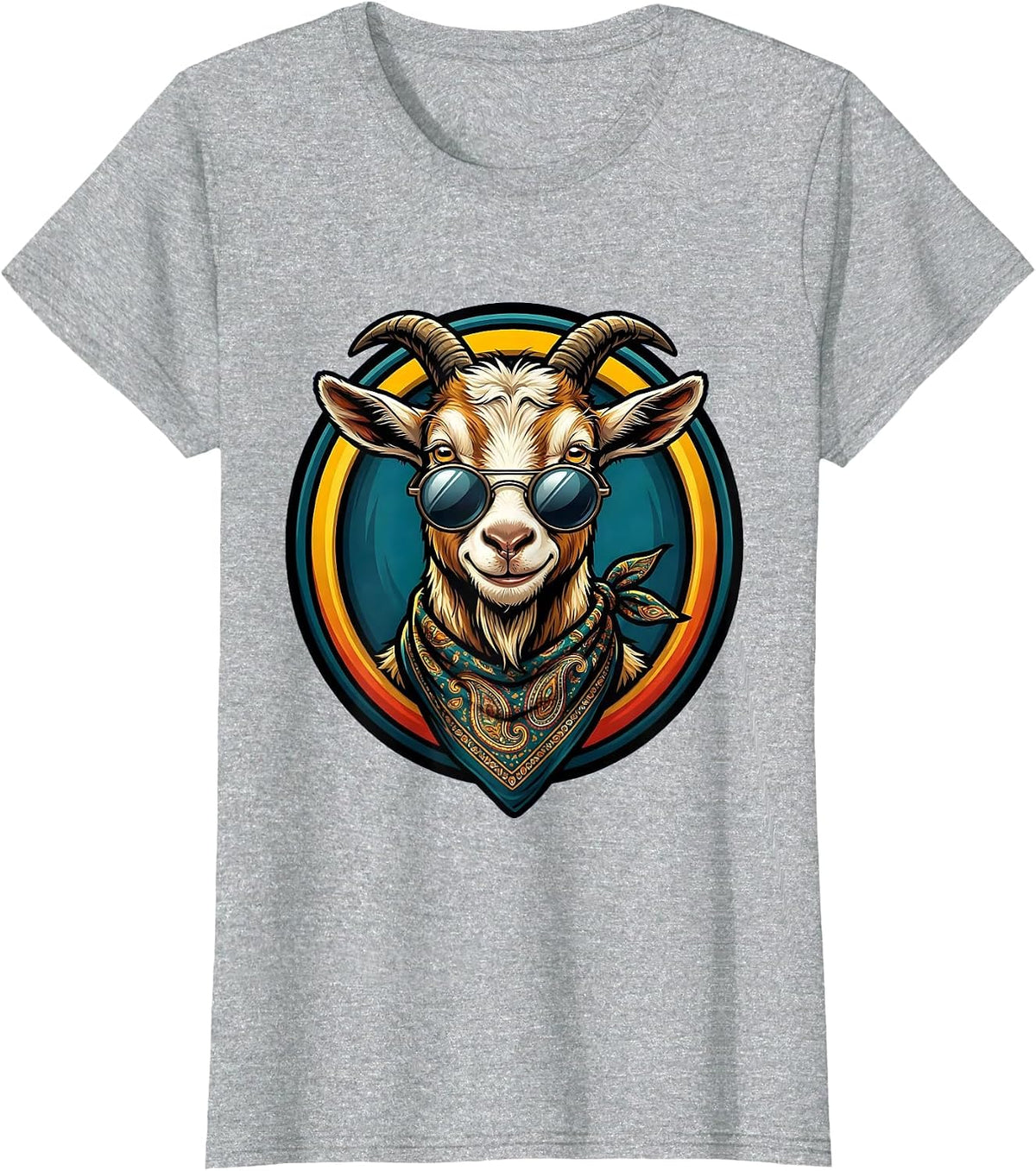 Cool Goat With Sunglasses and Bandana Graphic T-Shirt - Heather Grey