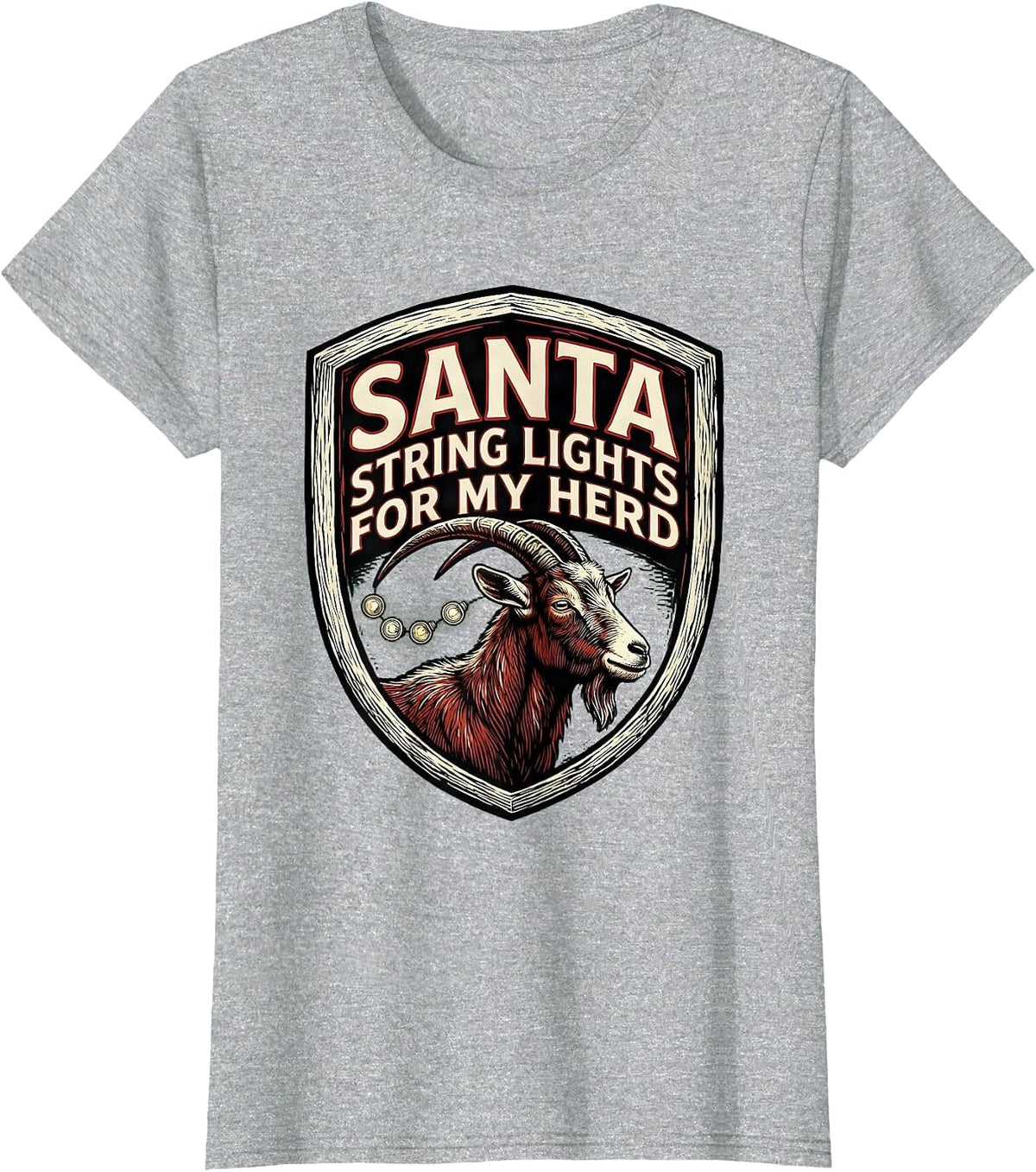 Santa, String Lights for My Herd Funny Goat Lover Christmas T-Shirt - Heather Grey